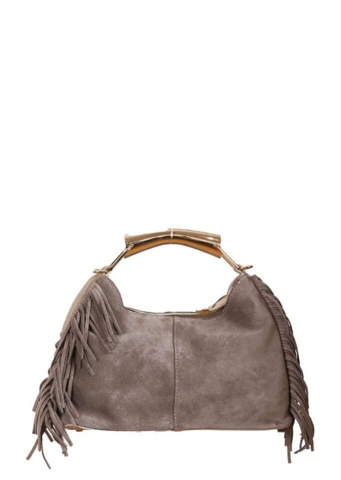 Gold Kulp Detaylı Süet Deri Lea Çanta Vizon