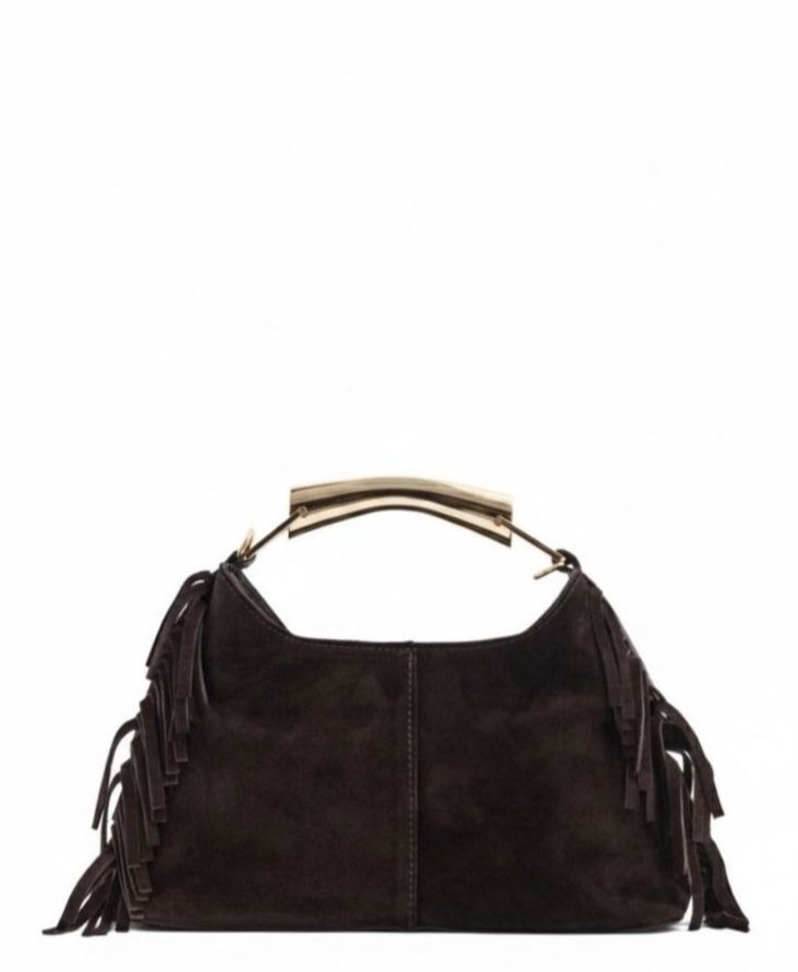 Gold Kulp Detaylı Süet Deri Lea Çanta Acı Kahve