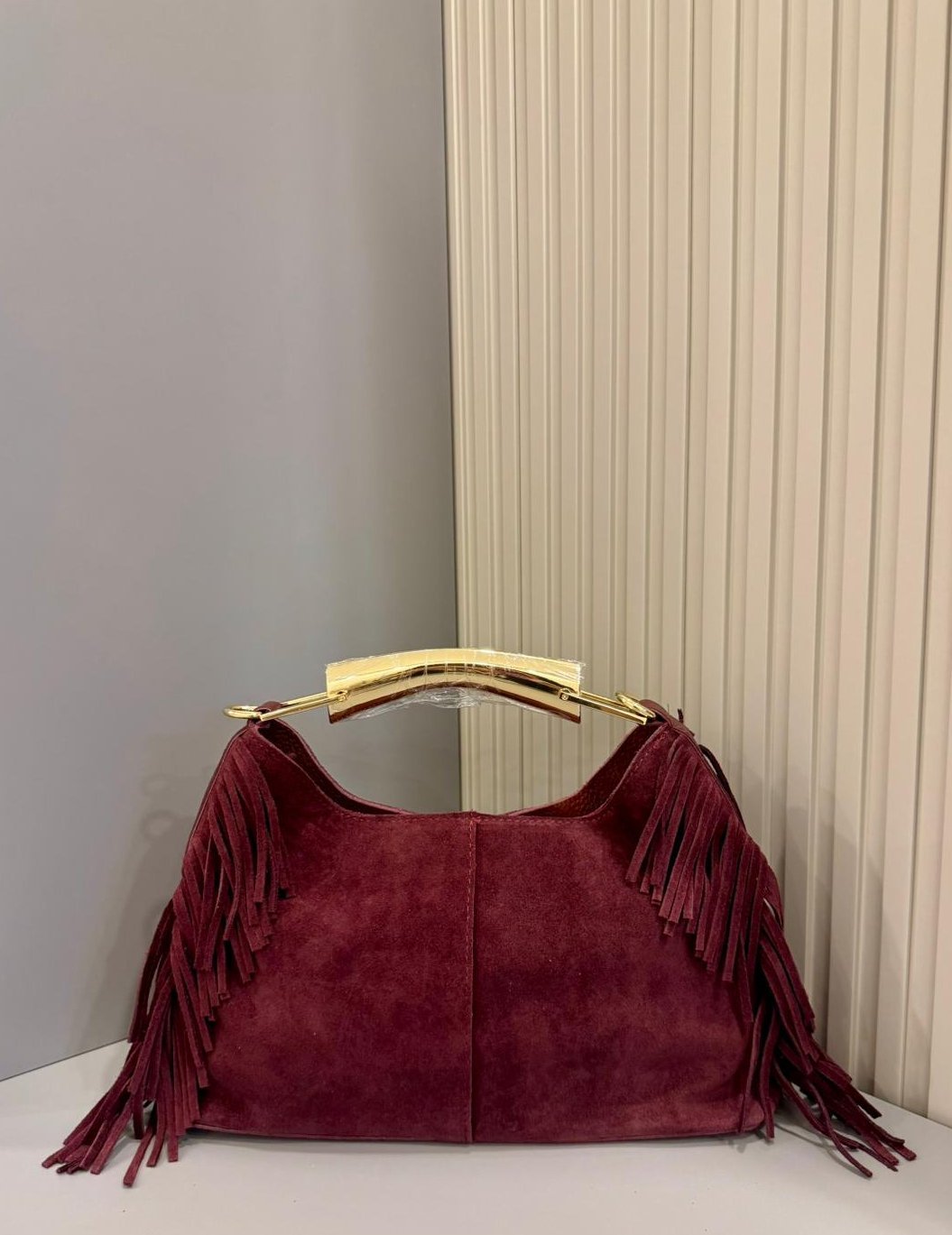 Gold Kulp Detaylı Süet Deri Lea Çanta Bordo
